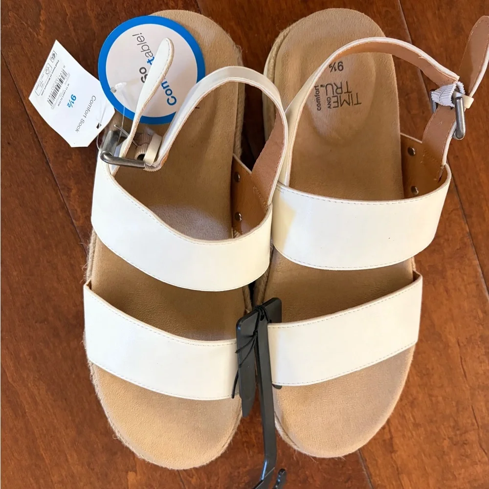 ❤️Time and Tru White Platform Espadrille Sandals New size 9.5 Comfort Flatform - Picture 6 of 10